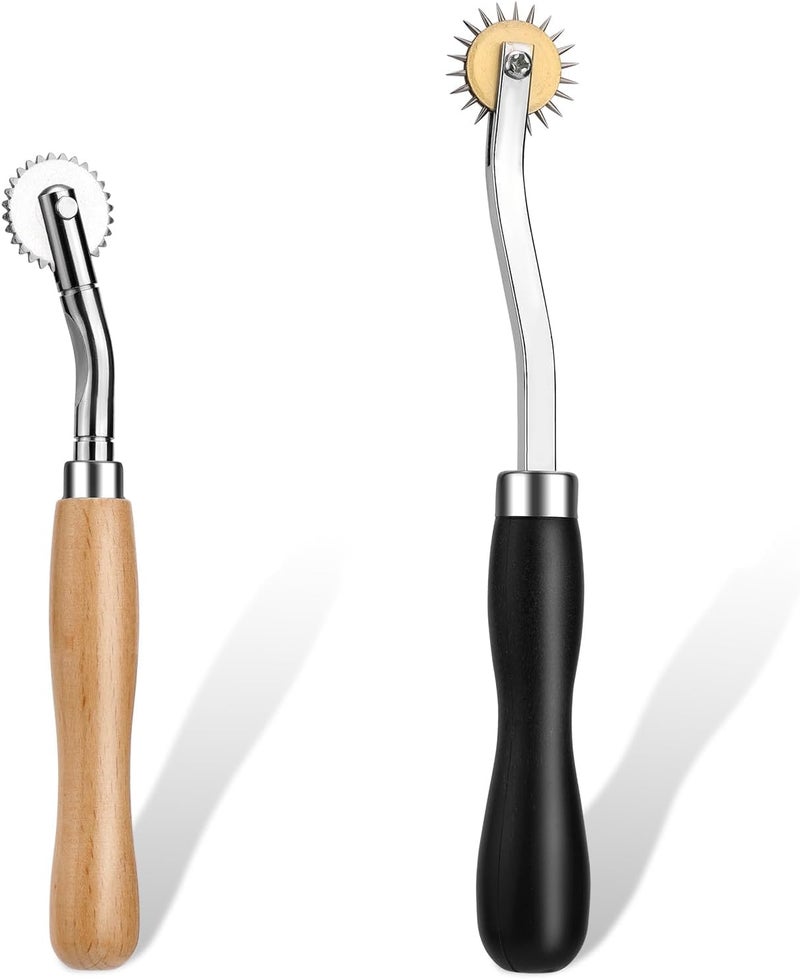 Nitlak عجلة تتبع 2 قطعة بمقبض خشبي وعجلة ثقب من الفولاذ المقاوم للصدأ، عجلة تتبع خياطة النقاط لنماذج الخياطة، مثقاب دوار، عجلة خياطة زائدة، قاطع ثقب - Image 1